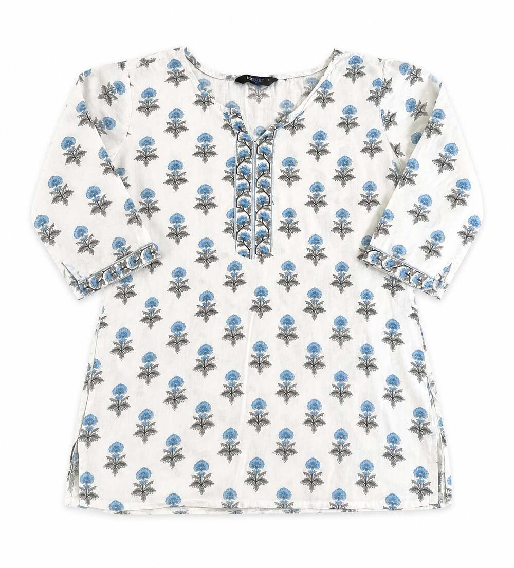 Nayo Women's Floral Print Cotton Kurta Tunic Top Size L